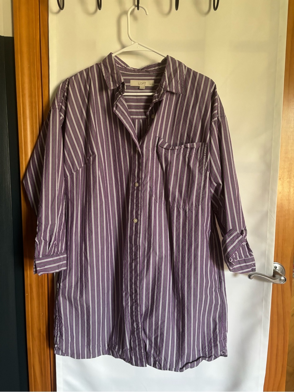 LOFT Purple and White Striped Men’s Button-Down Shirt